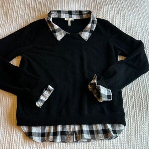 Joie Black Wool & Cashmere Sweater with faux Checkered Collar